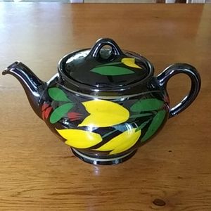 Royal Canadian Art Pottery Tea Pot Black with Bold Colors Vintage